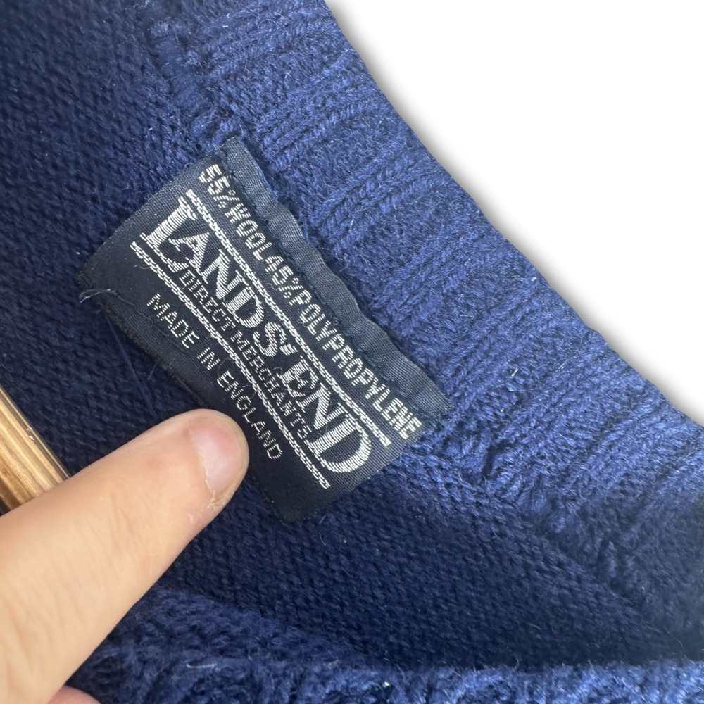 Lands End Mens Blue Wool Blend Vintage Sweater Sz M Medium - Picture 3 of 4
